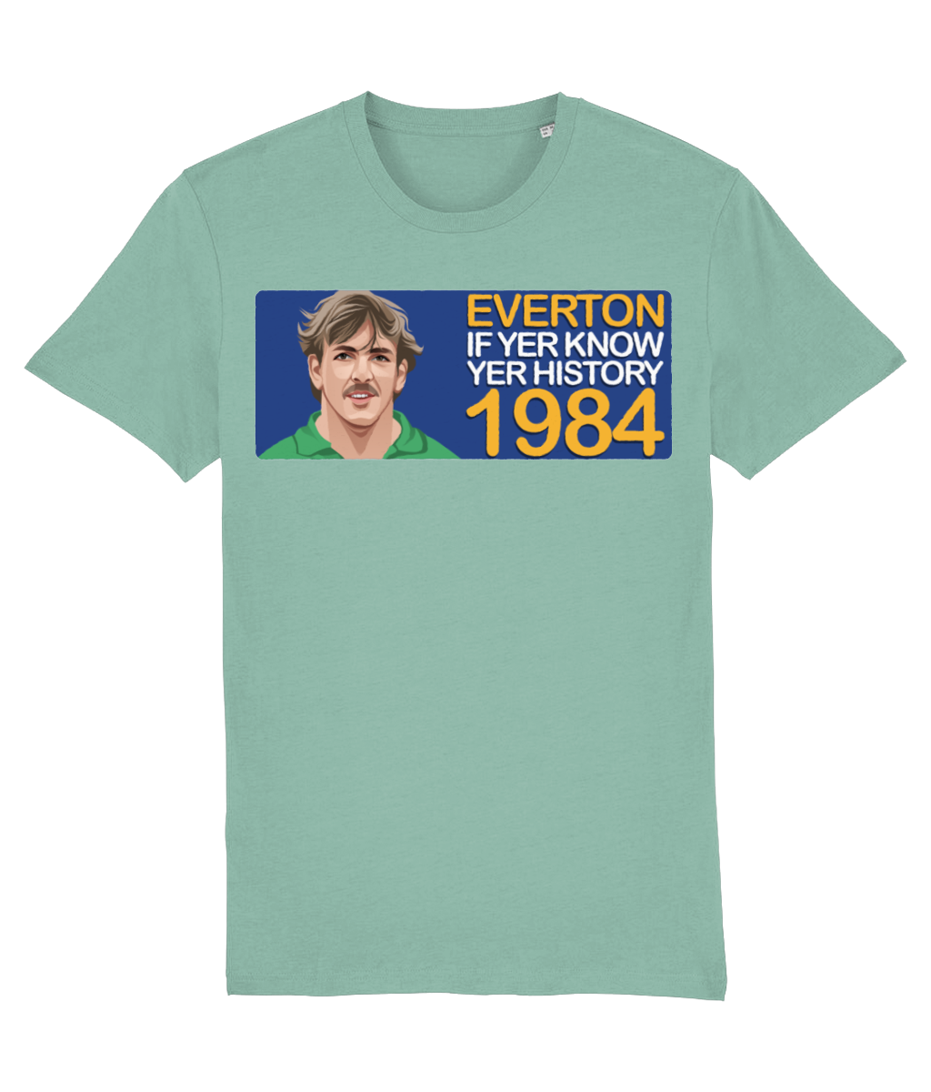 Everton 1984 Neville Southall If Yer Know Yer History Unisex T-Shirt Stanley/Stella Retrotext Mid Heather Green XX-Small 