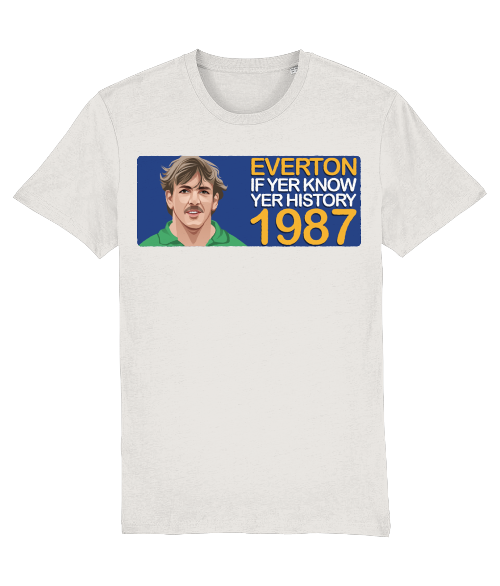 Everton 1987 Neville Southall If Yer Know Yer History Unisex T-Shirt Stanley/Stella Retrotext Vintage White XX-Small 