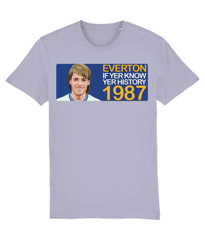 Everton 1987 Pat van den Hauwe If Yer Know Yer History Unisex T-Shirt Stanley/Stella Retrotext Lavender XX-Small 