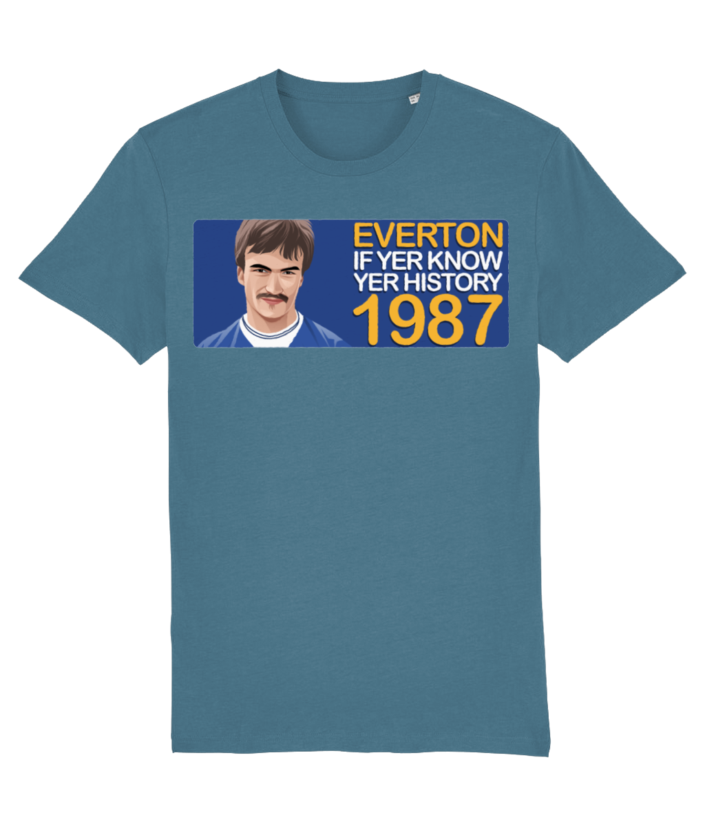Everton 1987 Derek Mountfield If Yer Know Yer History Unisex T-Shirt Stanley/Stella Retrotext Stargazer X-Small 