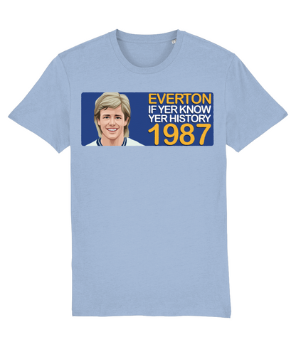 Everton 1987 Adrian Heath If Yer Know Yer History Unisex T-Shirt Stanley/Stella Retrotext Sky Blue X-Small 