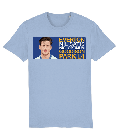 Everton Paul Bracewell Goodison Park L4 Unisex T-Shirt Stanley/Stella Retrotext Sky Blue X-Small 