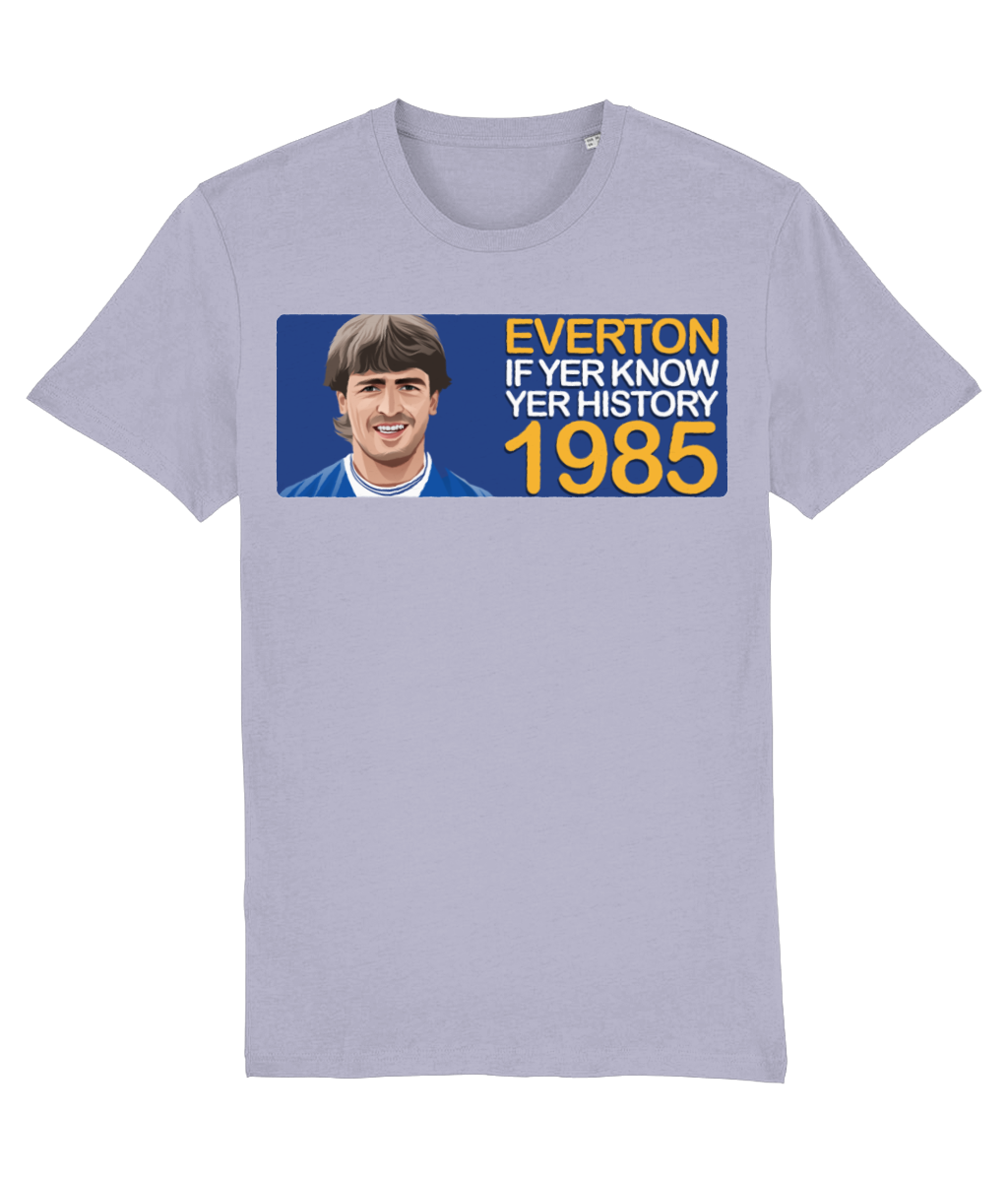 Everton 1985 Kevin Ratcliffe If Yer Know Yer History Unisex T-Shirt Stanley/Stella Retrotext Lavender XX-Small 