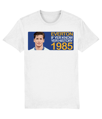 Everton 1985 Paul Bracewell If Yer Know Yer History Unisex T-Shirt Stanley/Stella Retrotext White XX-Small 