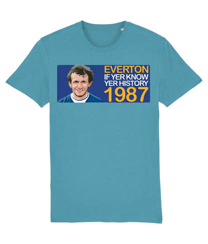 Everton 1987 Peter Reid If Yer Know Yer History Unisex T-Shirt Stanley/Stella Retrotext Atlantic Blue XX-Small 