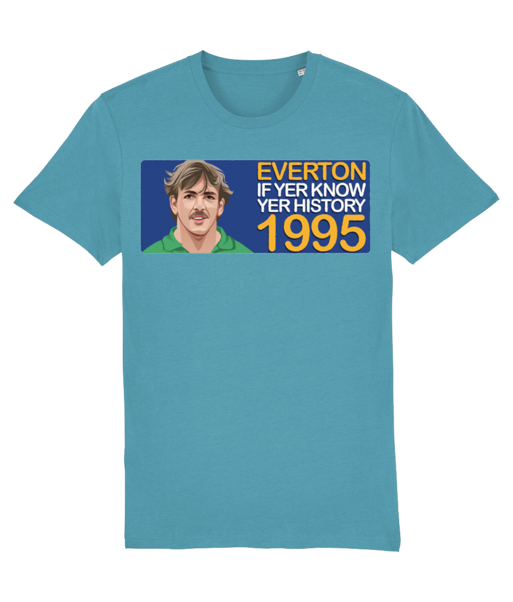 Everton 1995 Neville Southall If Yer Know Yer History Unisex T-Shirt Stanley/Stella Retrotext Atlantic Blue XX-Small 