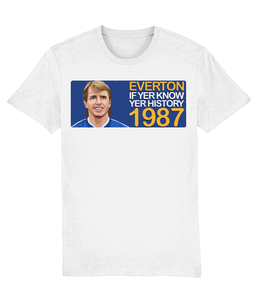 Everton 1987 Trevor Steven If Yer Know Yer History Unisex T-Shirt Stanley/Stella Retrotext White XX-Small 