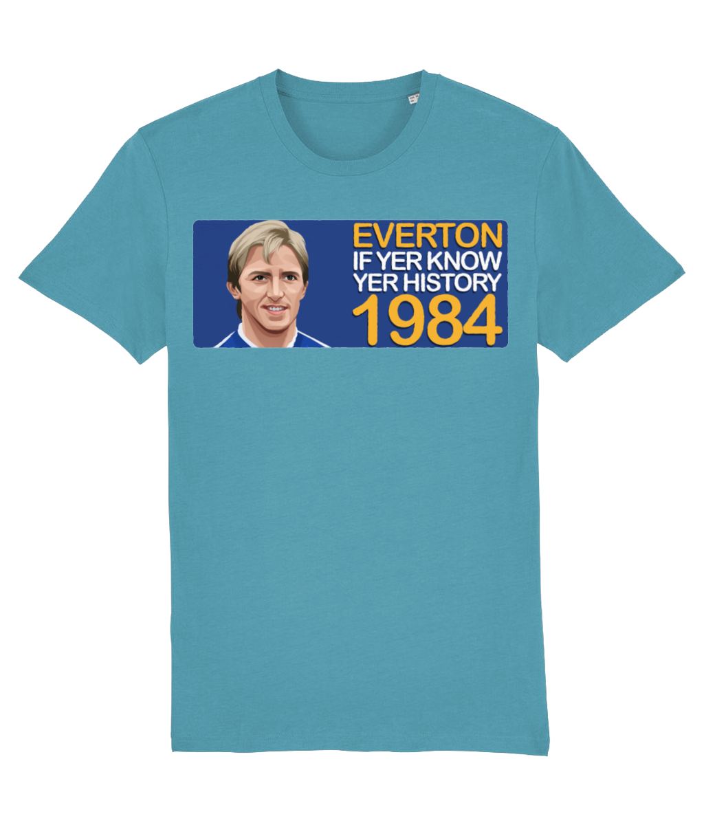 Everton 1984 Gary Stevens If Yer Know Yer History Unisex T-Shirt Stanley/Stella Retrotext Atlantic Blue XX-Small 