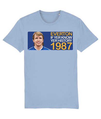 Everton 1987 Trevor Steven If Yer Know Yer History Unisex T-Shirt Stanley/Stella Retrotext Sky Blue X-Small 