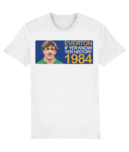 Everton 1984 Neville Southall If Yer Know Yer History Unisex T-Shirt Stanley/Stella Retrotext White XX-Small 