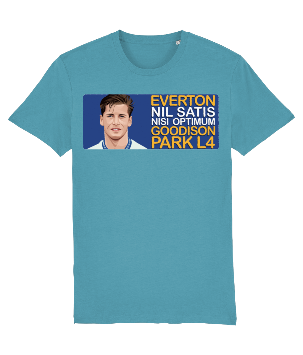 Everton Paul Bracewell Goodison Park L4 Unisex T-Shirt Stanley/Stella Retrotext Atlantic Blue XX-Small 
