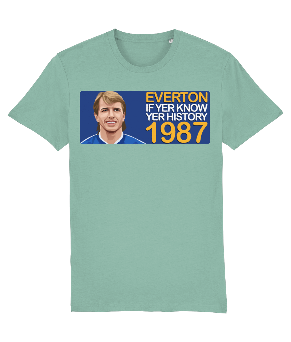 Everton 1987 Trevor Steven If Yer Know Yer History Unisex T-Shirt Stanley/Stella Retrotext Mid Heather Green XX-Small 