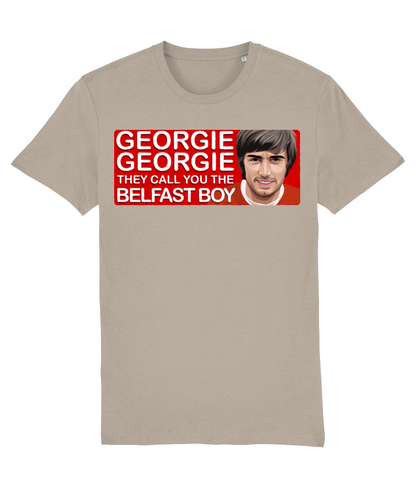 Manchester United George Best The Belfast Boy Unisex T-Shirt Stanley/Stella Retrotext Desert Dust X-Small 
