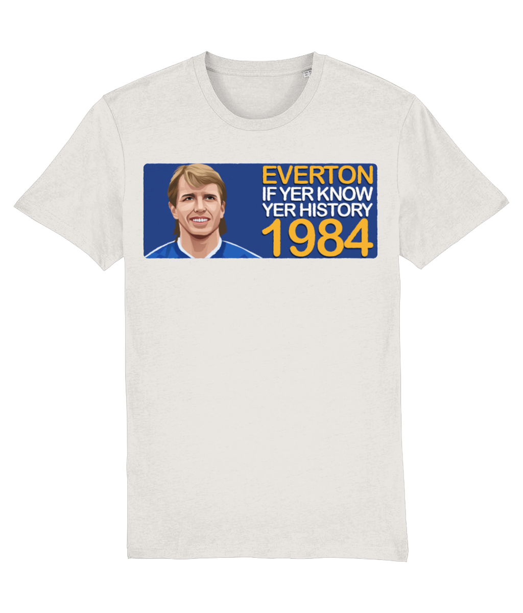 Everton 1984 Trevor Steven If Yer Know Yer History Unisex T-Shirt Stanley/Stella Retrotext Vintage White XX-Small 