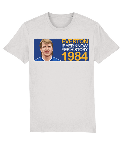 Everton 1984 Trevor Steven If Yer Know Yer History Unisex T-Shirt Stanley/Stella Retrotext Cream Heather Grey XX-Small 