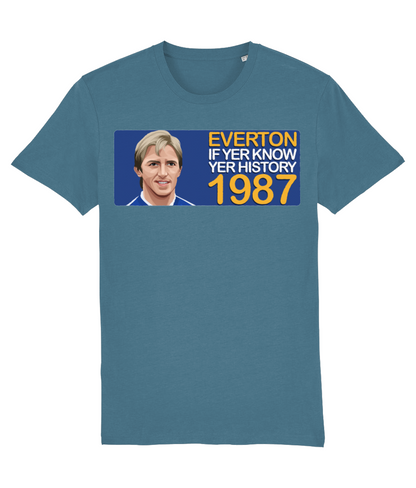 Everton 1987 Gary Stevens If Yer Know Yer History Unisex T-Shirt Stanley/Stella Retrotext Stargazer X-Small 