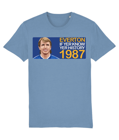 Everton 1987 Trevor Steven If Yer Know Yer History Unisex T-Shirt Stanley/Stella Retrotext Mid Heather Blue XX-Small 