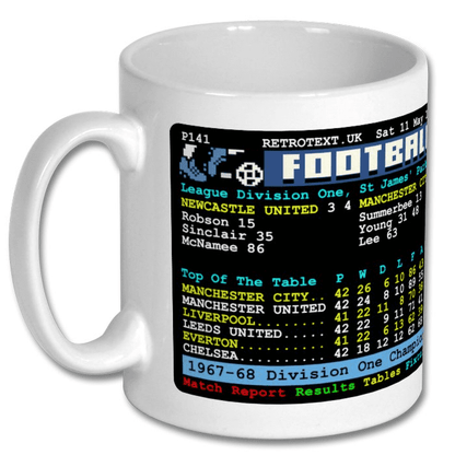 Manchester City 1968 Division One Champions Teletext Mug With Player Choice Ceramic 11oz mug Retrotext   