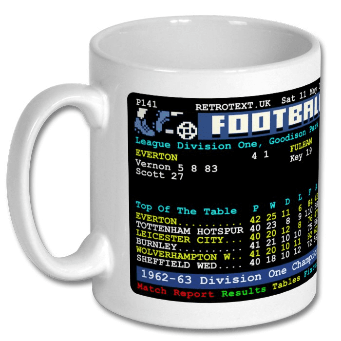 Everton 1962-63 Division One Champions Alex Young Teletext Mug Ceramic 11oz mug Retrotext   
