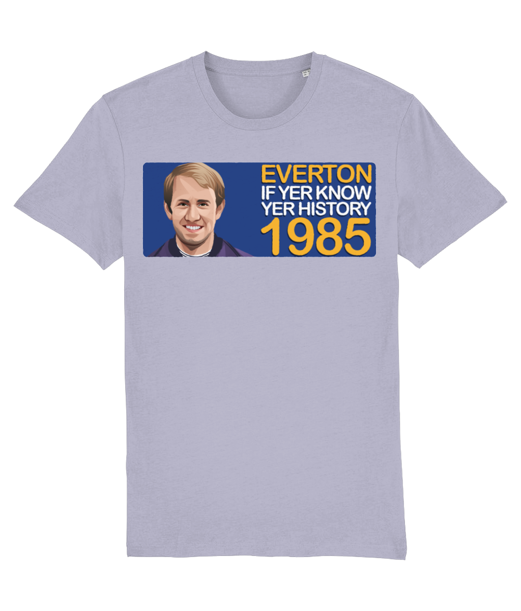 Everton 1985 Howard Kendall If Yer Know Yer History Unisex T-Shirt Stanley/Stella Retrotext Lavender XX-Small 