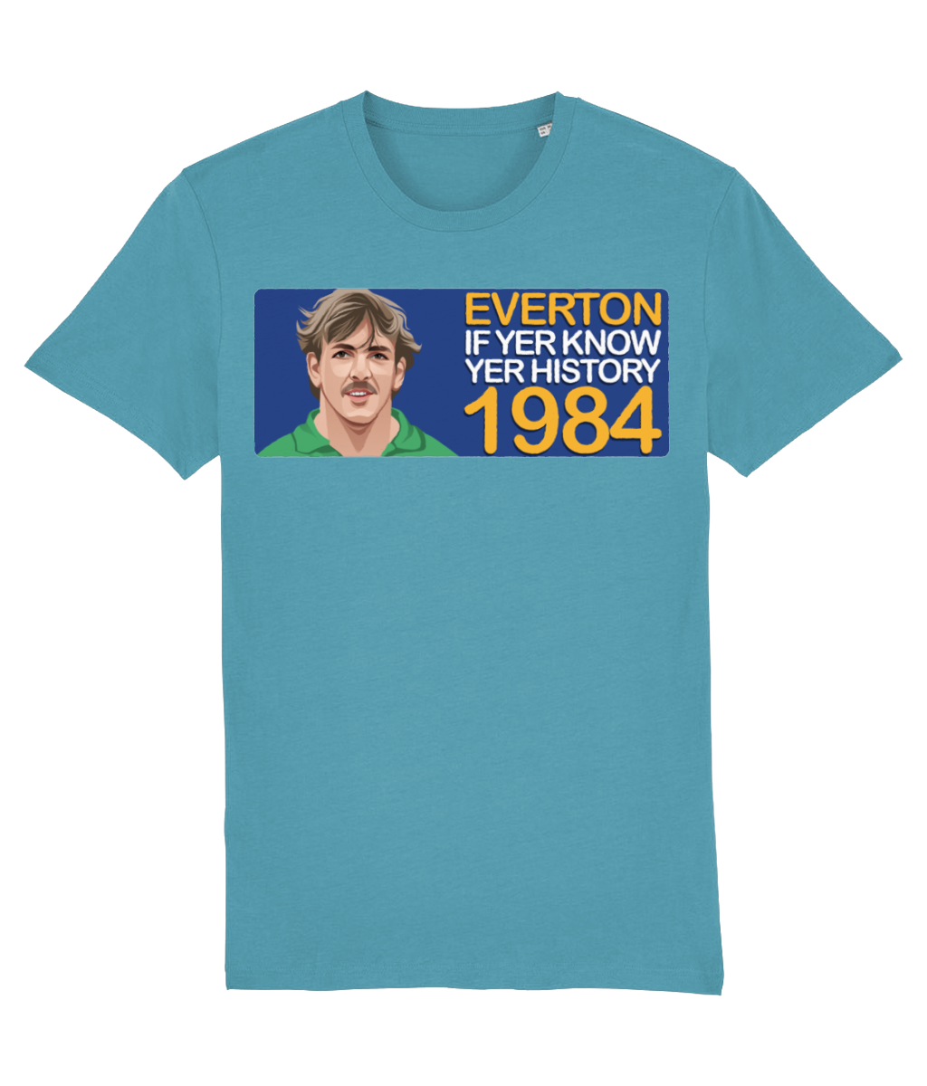 Everton 1984 Neville Southall If Yer Know Yer History Unisex T-Shirt Stanley/Stella Retrotext Atlantic Blue XX-Small 