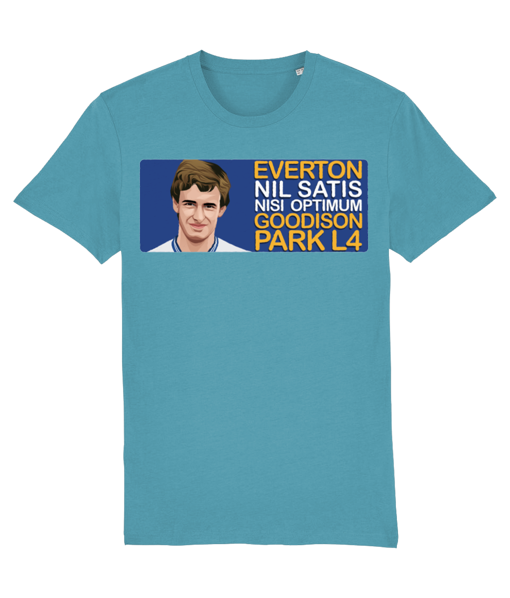 Everton Kevin Sheedy Goodison Park L4 Unisex T-Shirt Stanley/Stella Retrotext Atlantic Blue XX-Small 