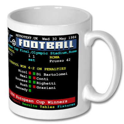 Liverpool 1984 European Cup Winners Bruce Grobbelaar Teletext Mug Ceramic 11oz mug Retrotext   