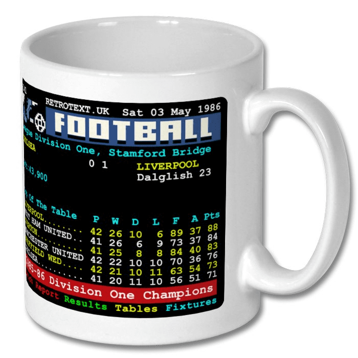 Liverpool 1986 Division One Champions Kenny Dalglish Teletext Mug Ceramic 11oz mug Retrotext   