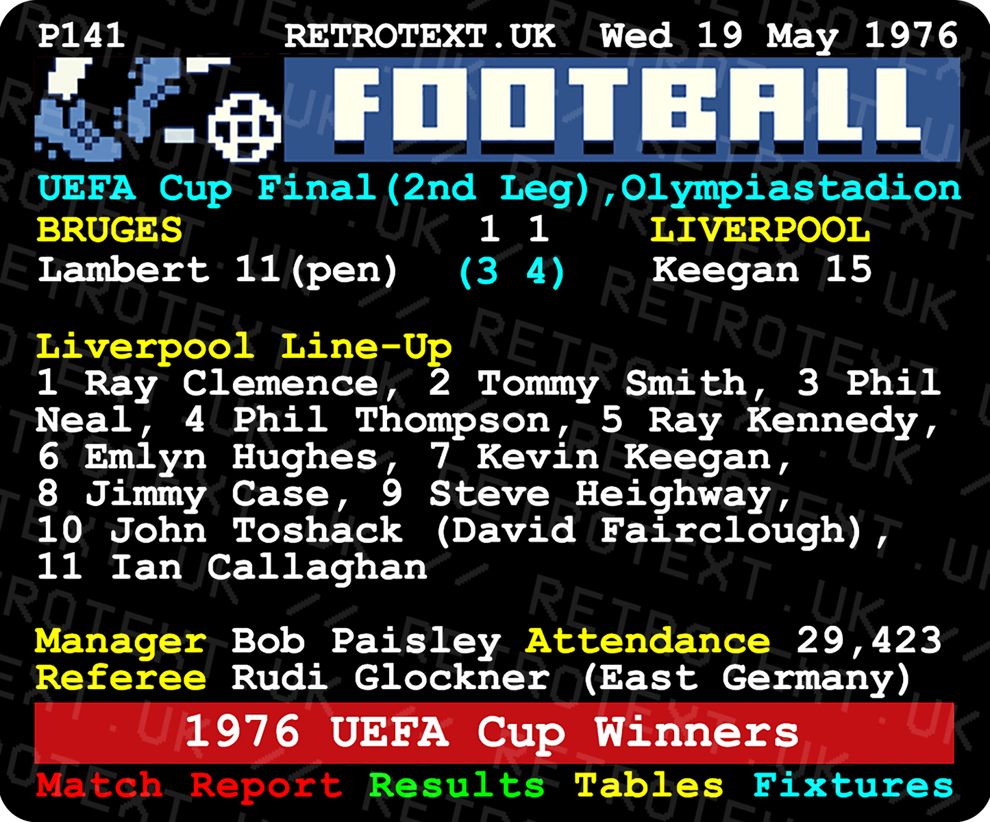 Liverpool 1976 UEFA Cup Winners Teletext Mug Ceramic 11oz mug Retrotext   