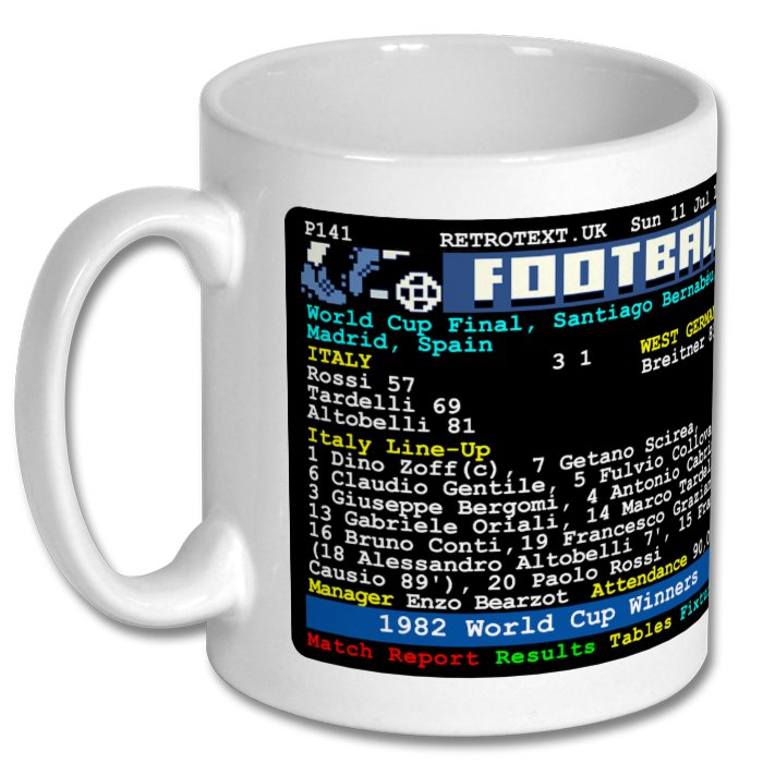 Italy 1982 World Cup Winners Teletext Mug Ceramic 11oz mug Retrotext   