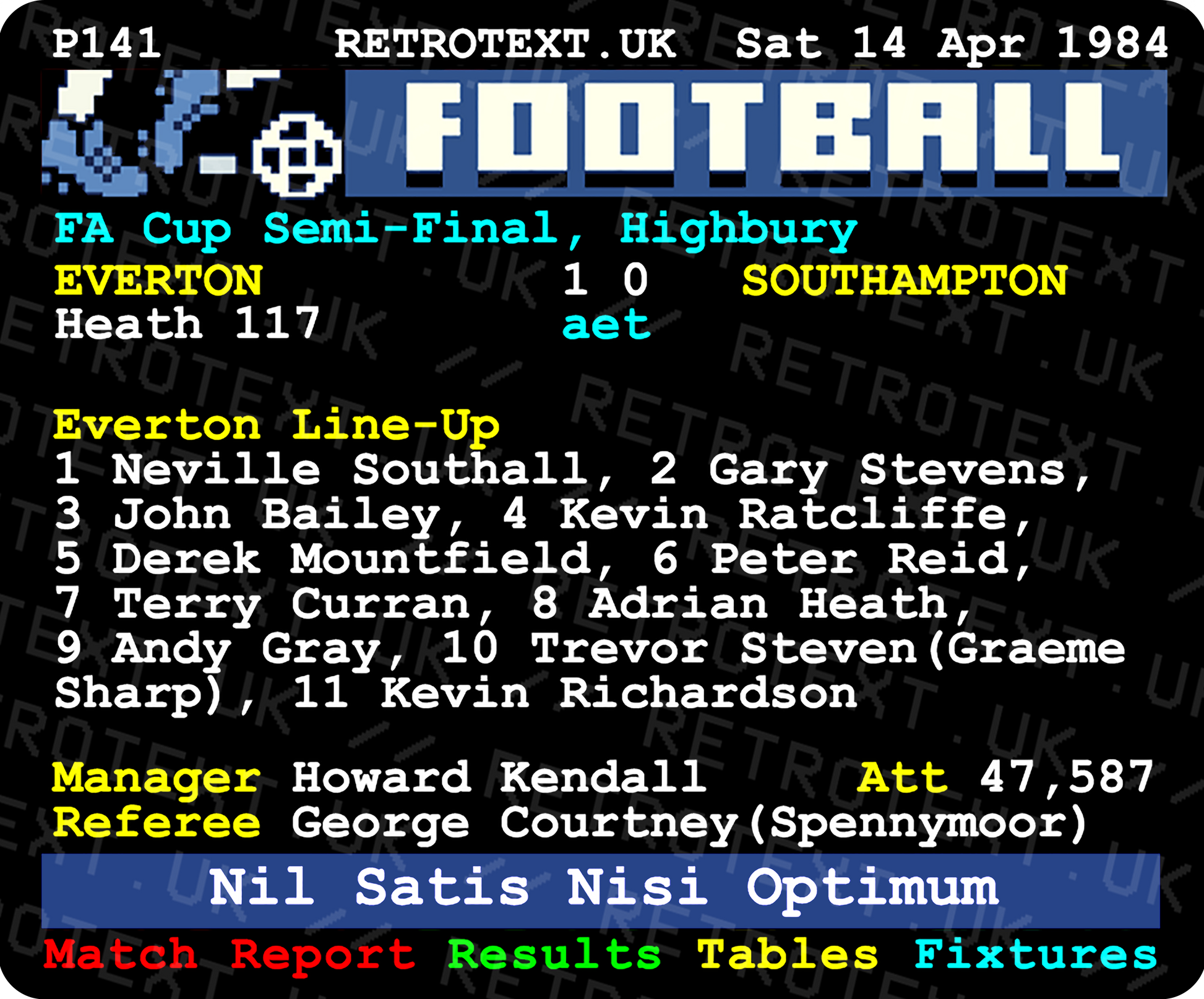 Everton 1984 FA Cup Semi-Final v Southampton Teletext Mug with Player Choice Ceramic 10oz mug Retrotext   