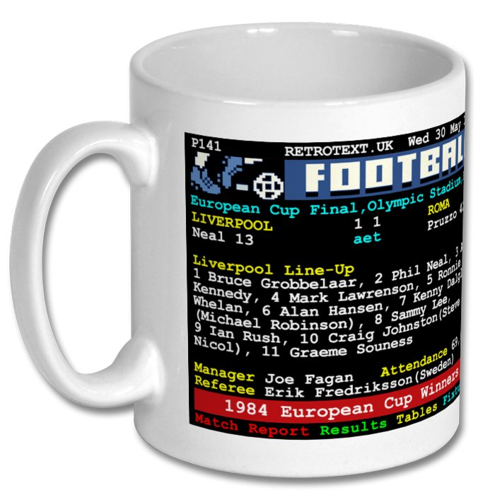 Liverpool 1984 European Cup Winners Teletext Mug Ceramic 11oz mug Retrotext   