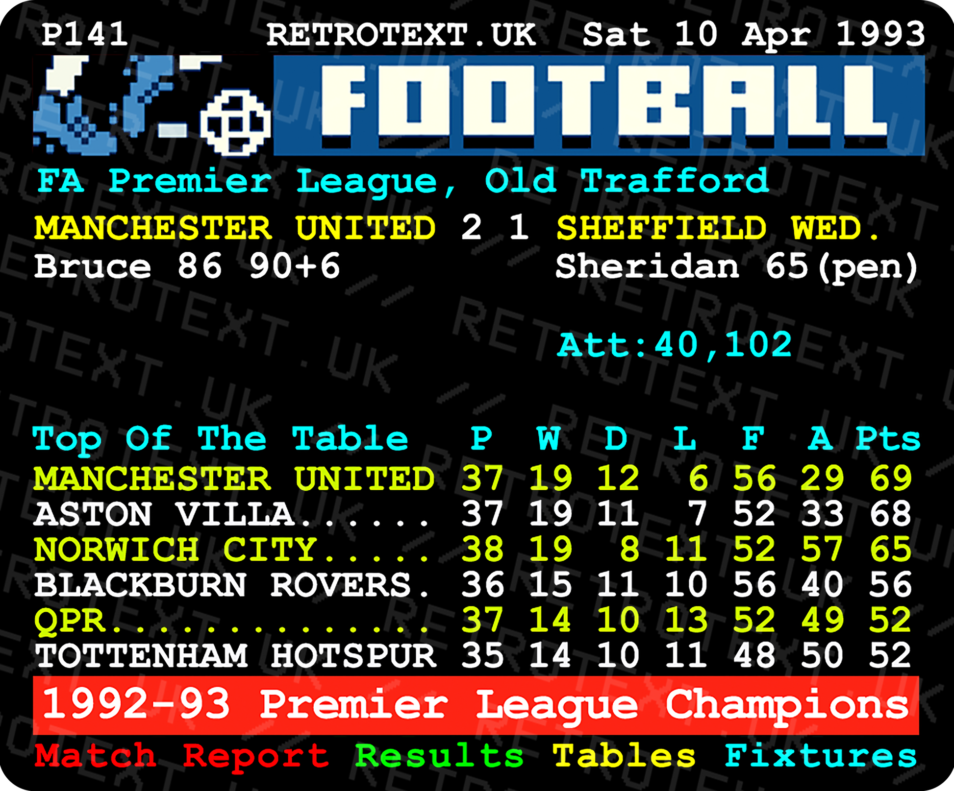 Manchester United 1993 Premier League Champions Steve Bruce Teletext Mug Ceramic 11oz mug Retrotext   