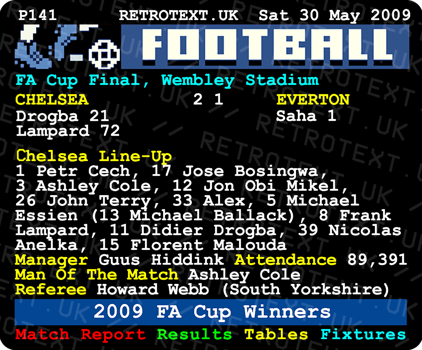 Chelsea 2009 FA Cup Winners Frank Lampard Teletext Mug Ceramic 11oz mug Retrotext   