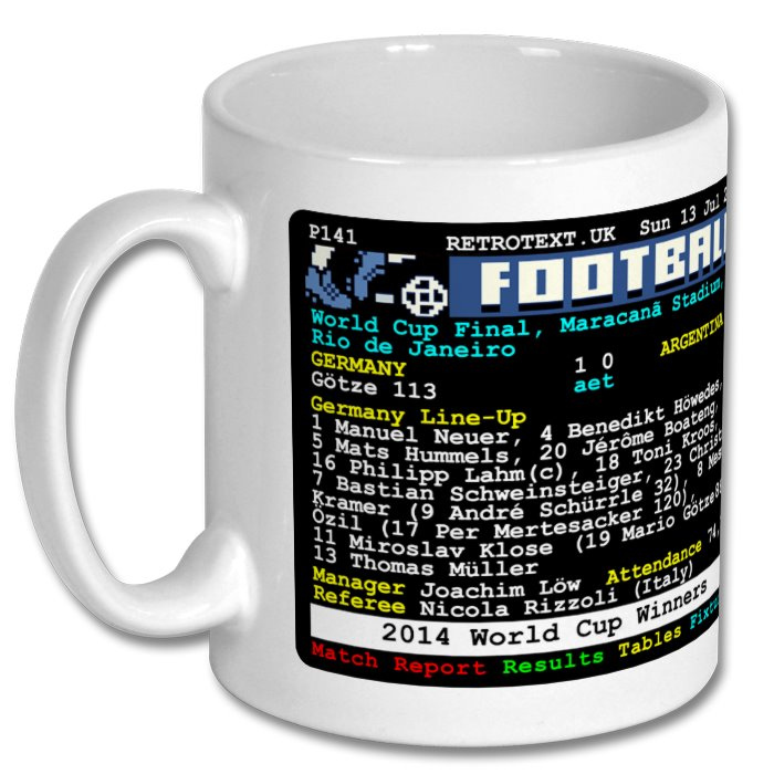 Germany 2014 World Cup Winners Teletext Mug Ceramic 11oz mug Retrotext   