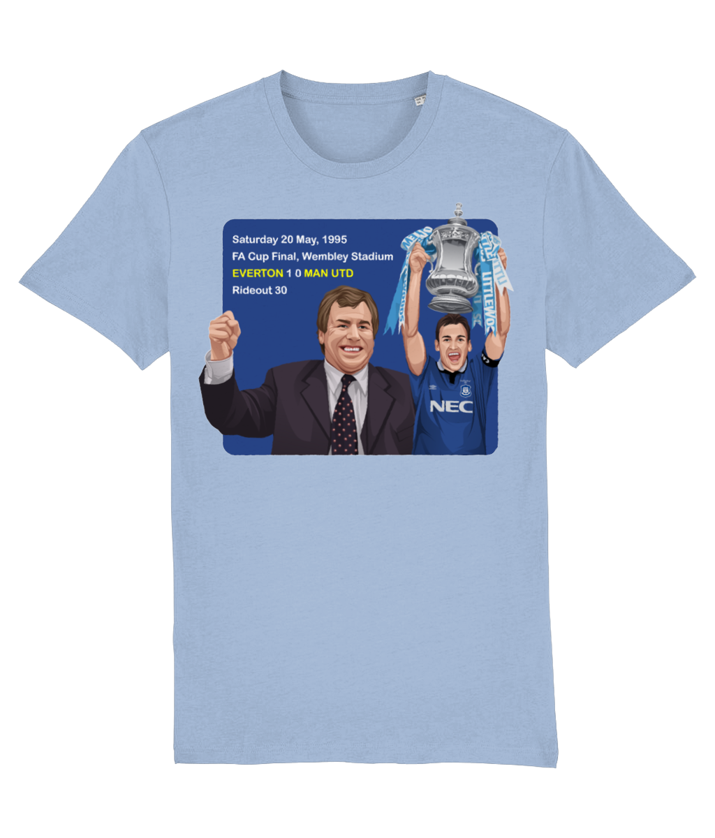 Everton 1995 FA Cup Winners Joe Royle Unisex T-Shirt T-Shirts Retrotext Sky Blue X-Small 