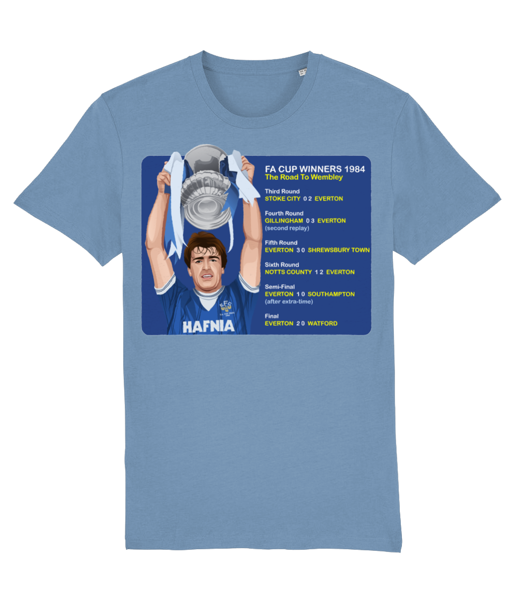 Everton 1984 Road To Wembley Kevin Ratcliffe Unisex T-Shirt T-Shirts Retrotext Mid Heather Blue X-Small 