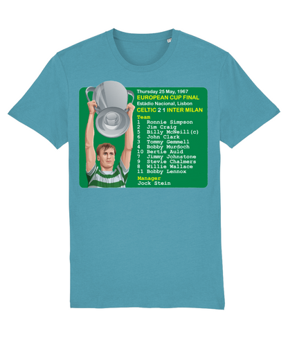 Celtic 1967 European Cup Winners Billy McNeill Unisex T-Shirt T-Shirts Retrotext Atlantic Blue X-Small 
