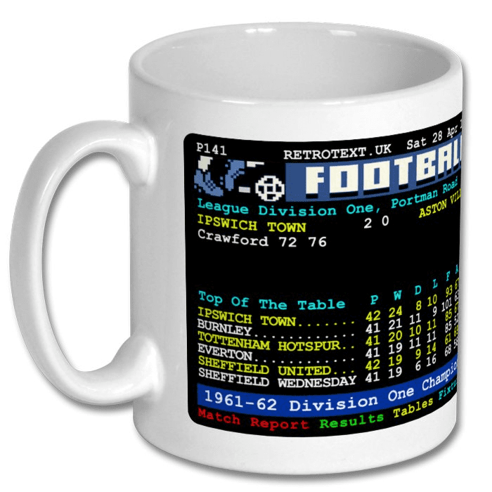 Ipswich Town 1962 Division One Champions Alf Ramsey Teletext Mug Ceramic 11oz mug Retrotext   