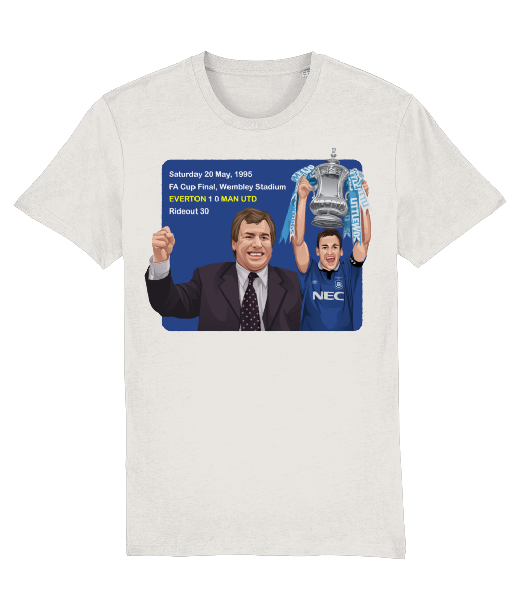 Everton 1995 FA Cup Winners Joe Royle Unisex T-Shirt T-Shirts Retrotext Vintage White X-Small 