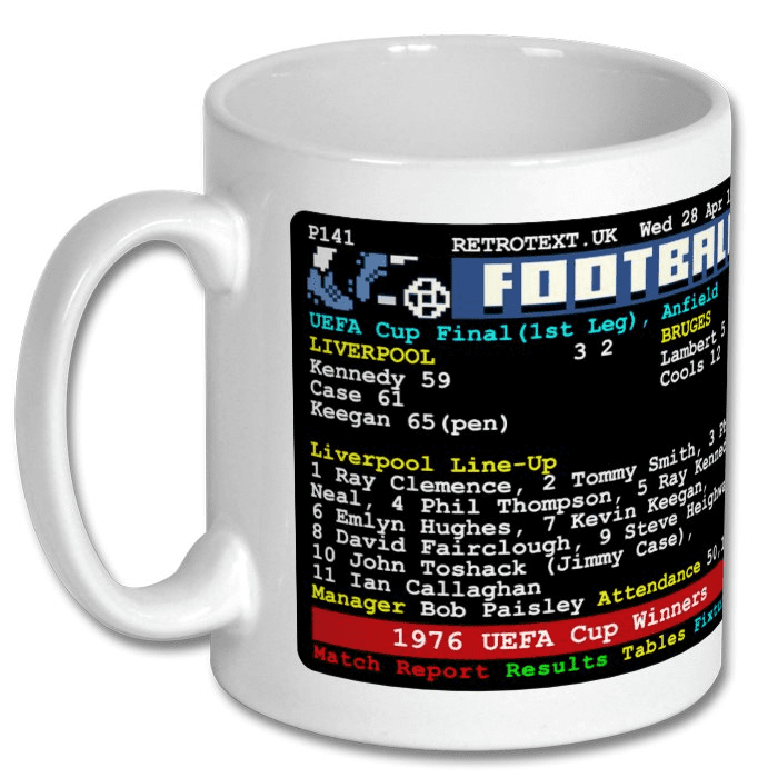 Liverpool 1976 UEFA Cup Winners Teletext Mug Ceramic 11oz mug Retrotext   