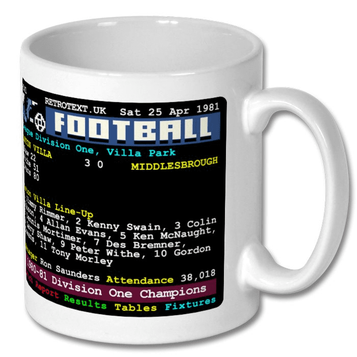 Aston Villa 1981 Division One Champions Teletext Mug Ceramic 11oz mug Retrotext   
