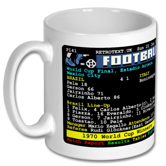 Brazil 1970 World Cup Winners Pele Teletext Mug Ceramic 11oz mug Retrotext   