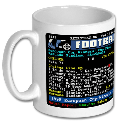 Chelsea 1998 European Cup-Winners Cup Final Teletext Mug Ceramic 11oz mug Retrotext   
