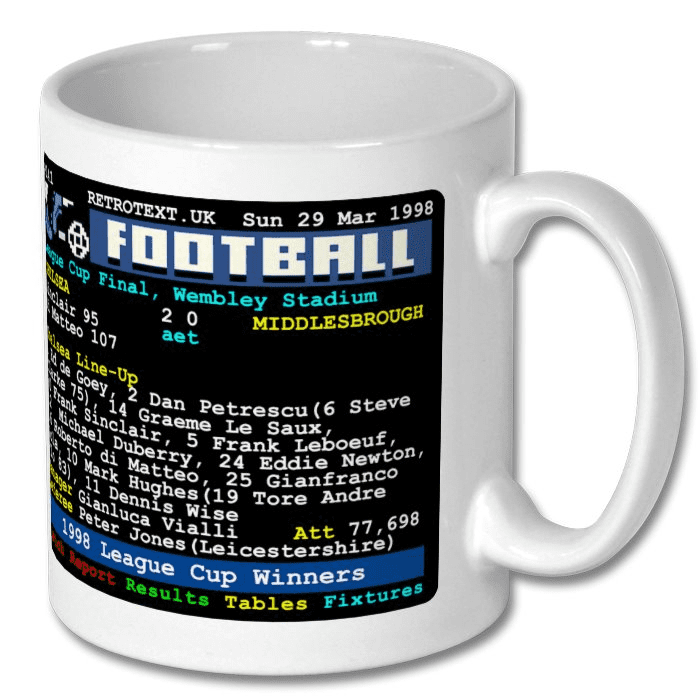Chelsea 1998 League Cup Winners Teletext Mug Ceramic 11oz mug Retrotext   