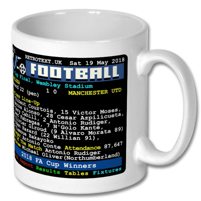 Chelsea 2018 FA Cup Winners Teletext Mug Ceramic 11oz mug Retrotext   