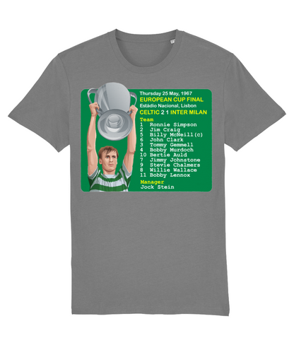 Celtic 1967 European Cup Winners Billy McNeill Unisex T-Shirt T-Shirts Retrotext Mid Heather Grey X-Small 