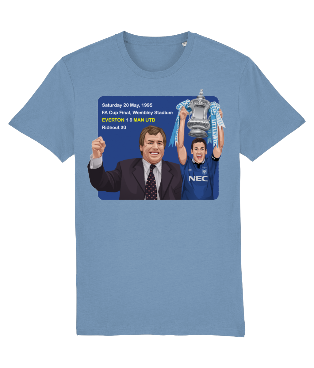 Everton 1995 FA Cup Winners Joe Royle Unisex T-Shirt T-Shirts Retrotext Mid Heather Blue X-Small 