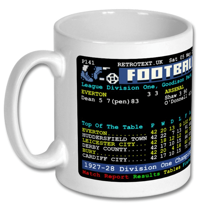 Everton 1928 Dixie Dean 60 League Goals Teletext Mug Ceramic 11oz mug Retrotext   