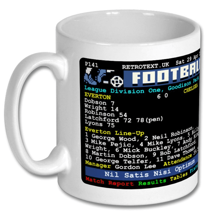 Everton 1978 Bob Latchford 30 League Goals Teletext Mug Ceramic 10oz mug Retrotext   